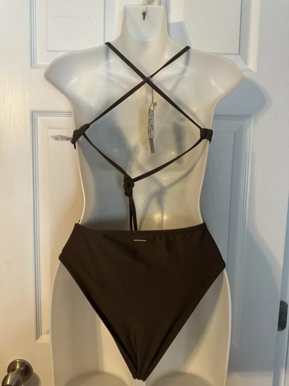 Berlook One Piece Swimsuit Coffee Brown S Small Strappy Back Econyl NEW $85